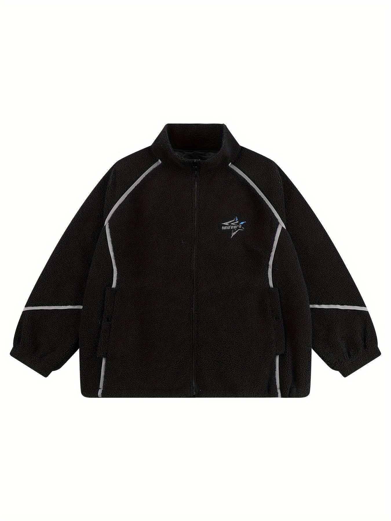 Men's Classic Fleece Track Jacket Stand Collar Zip Up for Spring Fall