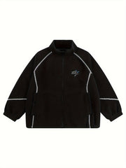 Men's Classic Fleece Track Jacket Stand Collar Zip Up for Spring Fall