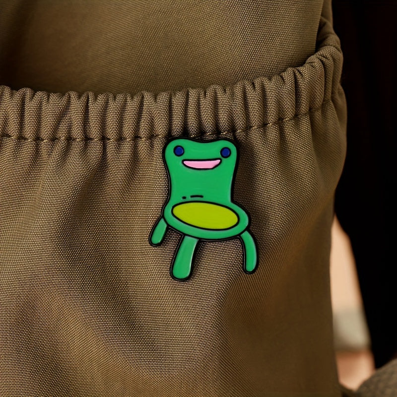 Kids Frog Stool Shape Green Bag Brooch Pin