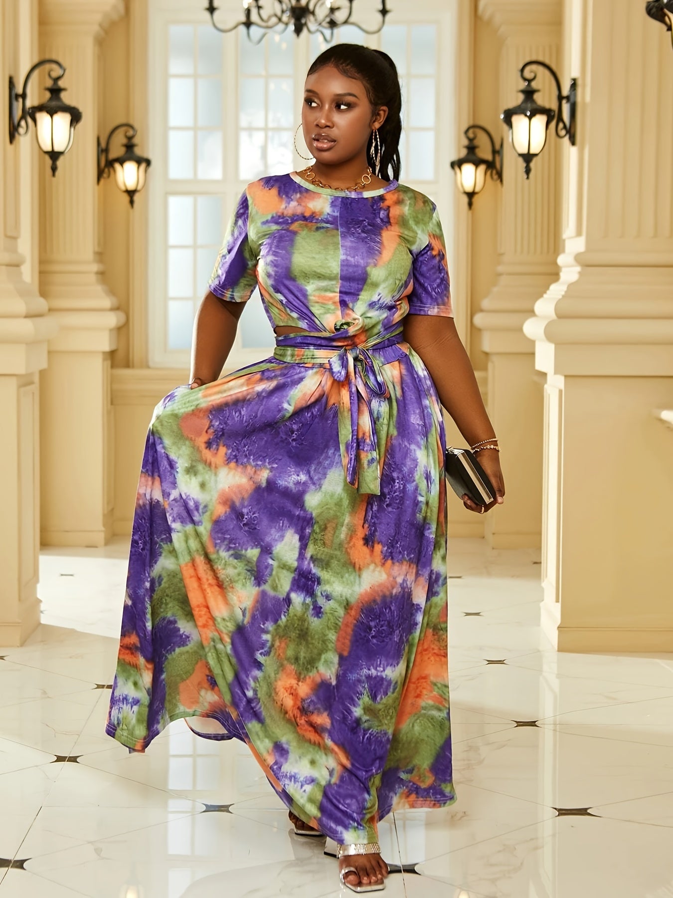  Tie Dye Crop Top & Maxi Skirt Set