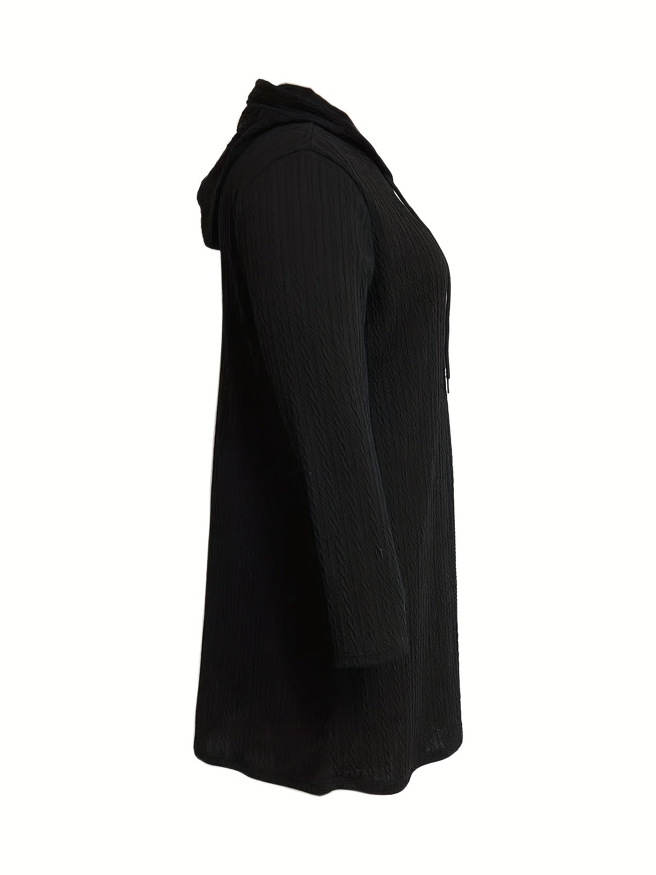  Casual Dress Women's Plus Solid Cable Hooded Drawstring Long Sleeve...