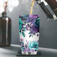 Floral Print Insulated Travel Mug 20oz Stainless Steel