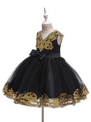 Girls Sequin Embroidery Mesh Princess Dress for Piano Performance Wedding