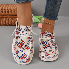 Women's Flag Print Canvas Shoes Casual Lace Up Low Top Sneakers