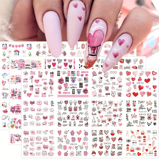 Valentine Nail Water Transfer Stickers Heart Love Letter Red Lip Rose Nail Art D
