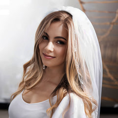 Romantic Beaded Sheer Tulle Bridal Veil for Brides
