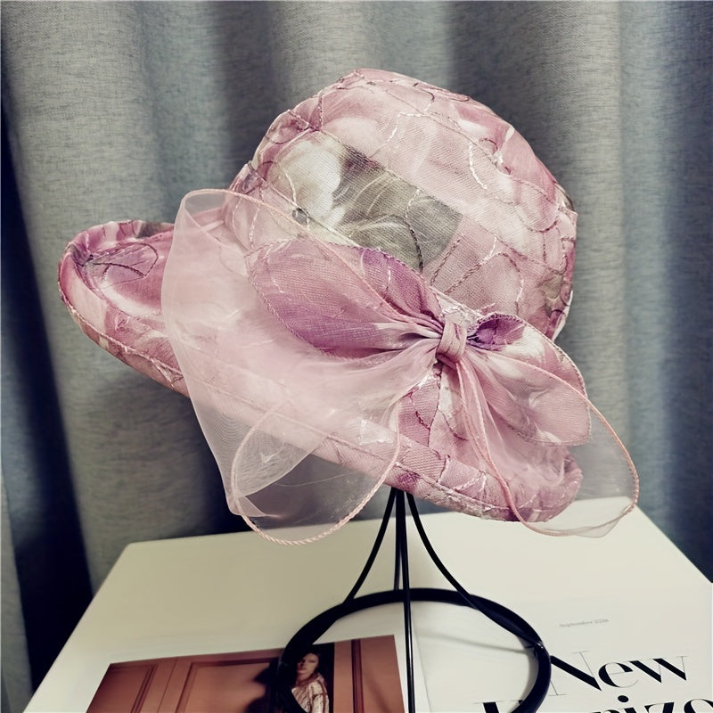 Flower Print Bucket Hat Ribbon Bow Decor Sun Hats Lightweight