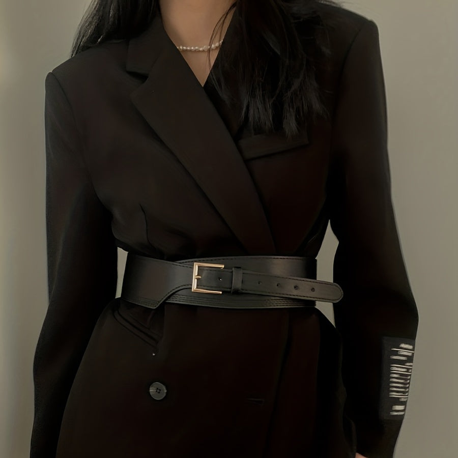 Vintage Wide Belt PU Leather Waistband Stylish Dress Coat Girdle