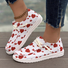 Women's Heart Pattern Skate Shoes Flat Casual Canvas Sneakers