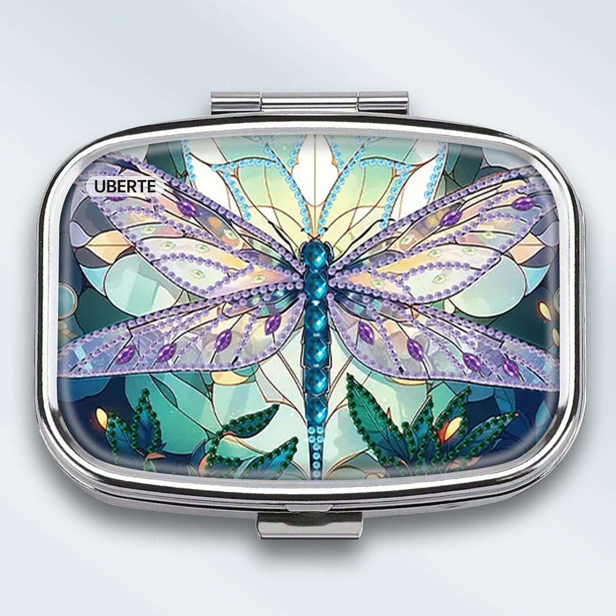 Pink Dragonfly Medicine Box 2 Compartment Portable Metal Case