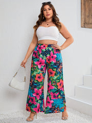  Boho Pants Women's Plus Floral Print Wide Leg Trousers