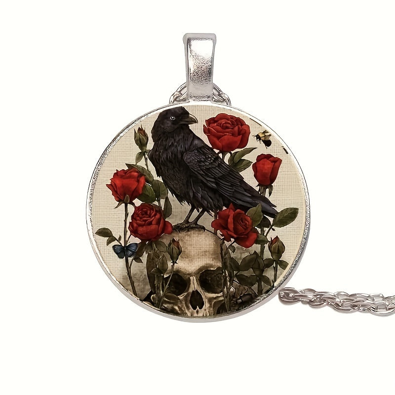 Round Crow Crystal Bead Pendant Necklace for Men & Women