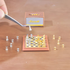 Mini Retro Speaker & Magnetic Chess Set 1/6 Scale - Gift & Dollhouse Accessory
