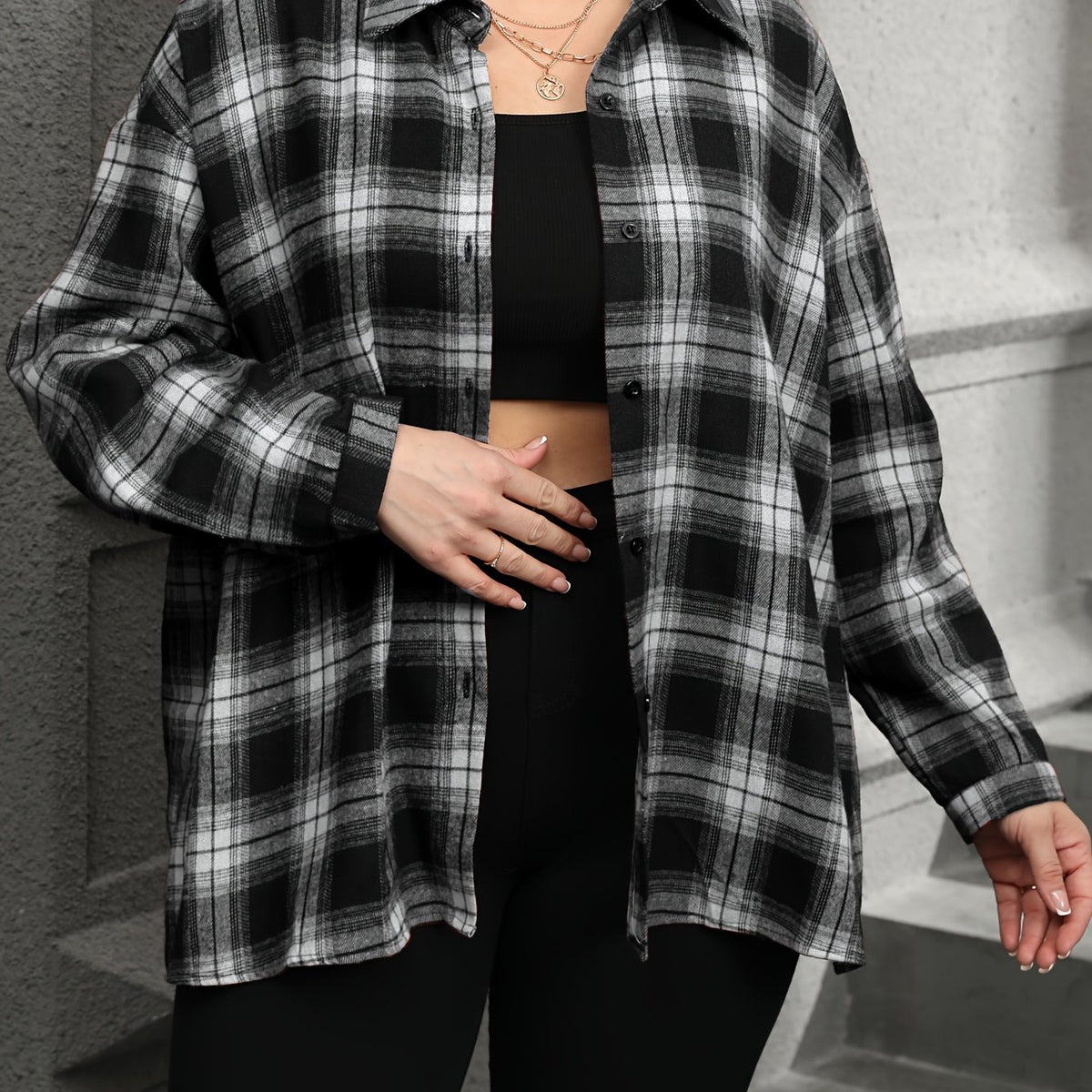  Plaid Print Long Sleeve Button Up Shirt