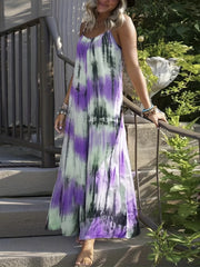  Tie Dye V Neck Maxi Dress Medium Stretch Loose Cami