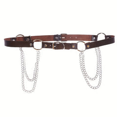 Layered Chain Tassel Punk Belt Gothic Solid PU Leather Chain Belt
