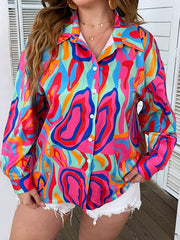  Colorblock Print Button Up Blouse