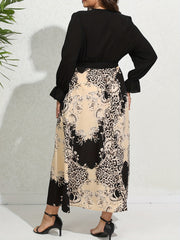  Colorblock V Neck Maxi Dress With Belt