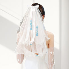 Women'S Double Layered Bow Headscarf Sheer Veil Wedding