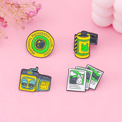 Camera Film Lens Enamel Brooch Cartoon Rabbit Bear Photo Lapel Pin