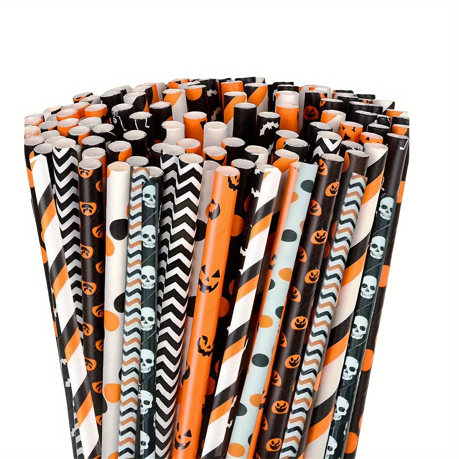 Halloween Paper Straws 50 Pack Biodegradable Skull Patterns Cocktail Accessories