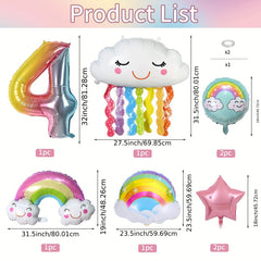 8pcs Rainbow Cloud Foil Balloon Set 4th Birthday Party Decor