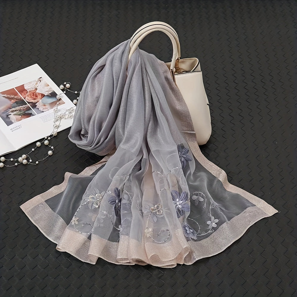 Flower Embroidered Silk Shawl Scarf Wrap Head Wrap