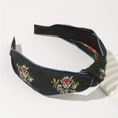 Chinese Style Flower Embroidery Headband Wide Head Hoop Hair Band