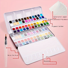 Xileyw 48 Colors Watercolor Paint Set with 6 Metallic Colors Water Brushes