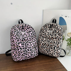 Leopard Print Backpack Oxford Cloth Laptop Rucksack Preppy Style