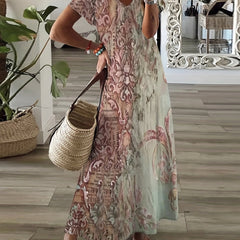  Floral Maxi Dress with Colorblock Design