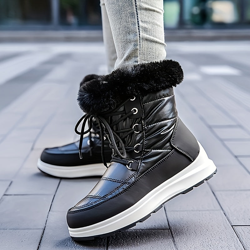 Women's Waterproof High Top Snow Boots Fleece Winter Warm Shoes