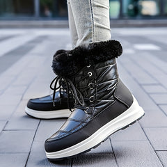 Women's Waterproof High Top Snow Boots Fleece Winter Warm Shoes