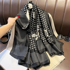 Camellia Print Satin Large Scarf Silk Shawl Casual Windproof Head Wrap