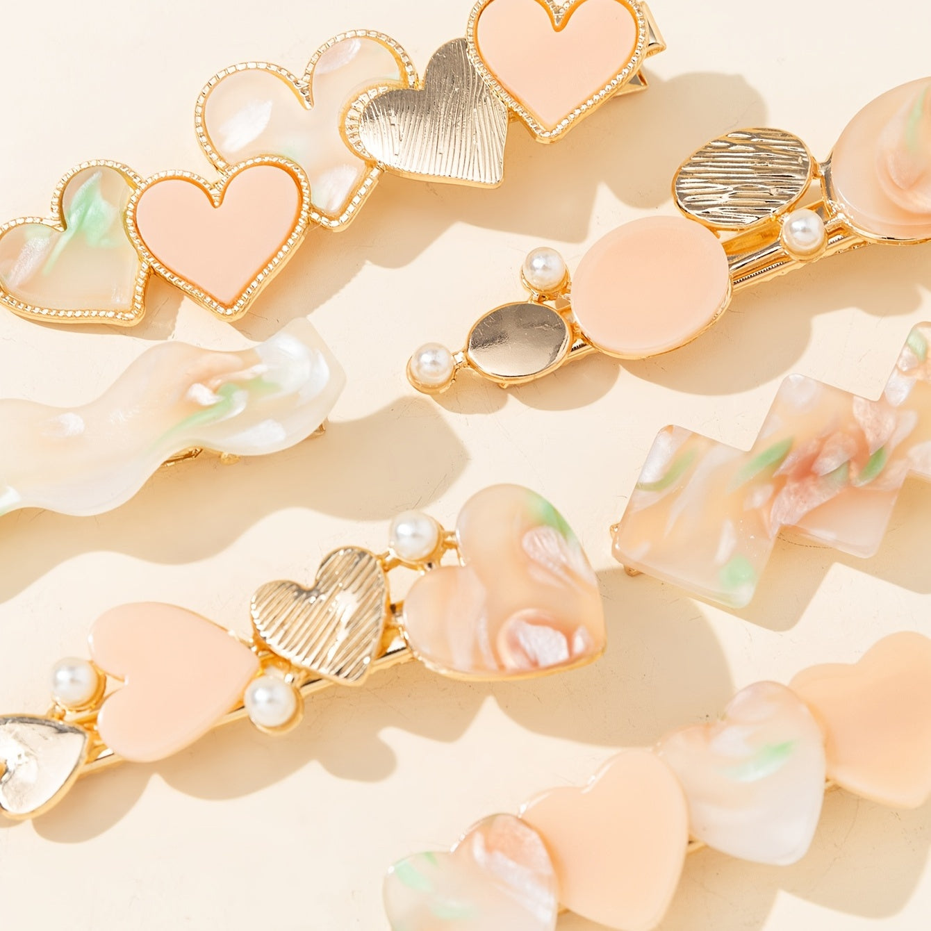 6pcs Multicolor Love Faux Pearl Hair Clip Sweet Hair Accessories For Women