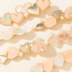 6pcs Multicolor Love Faux Pearl Hair Clip Sweet Hair Accessories For Women