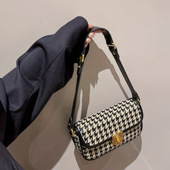 Women's Houndstooth Underarm Bag Lightweight Turn Lock Armpit Bag