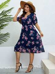Women's Plus Floral Print Flutter Sleeve Midi Dress