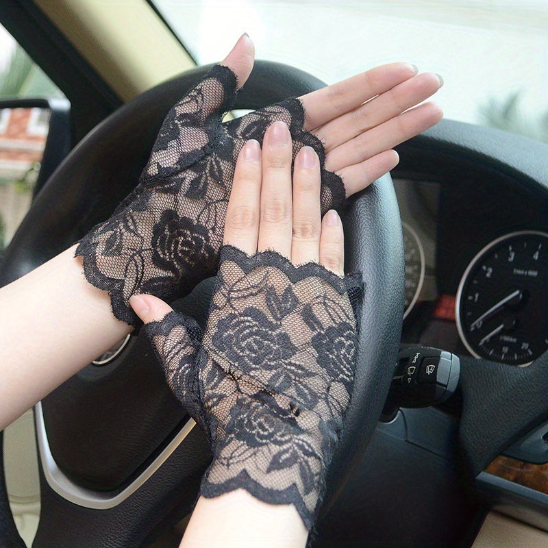 Fingerless Lace Gloves for Women, Breathable Driving Gloves