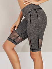 Women's Gray Mesh Hollow Yoga Shorts High Waist Quick Dry & Stretch Knee Length