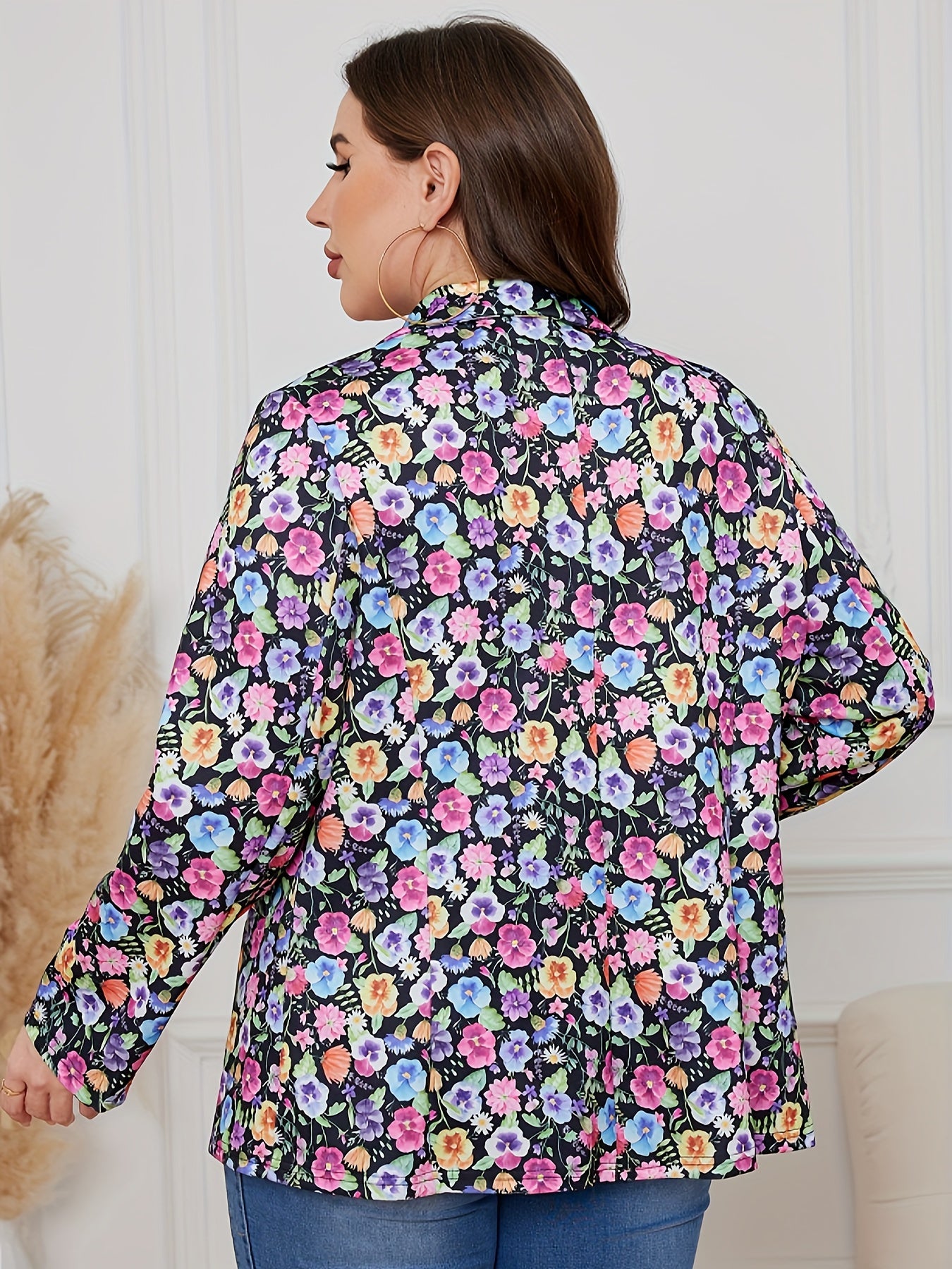  Floral Print Long Sleeve Blazer