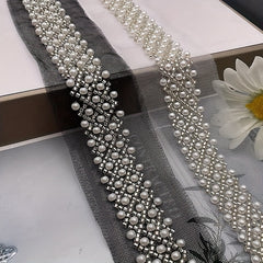 Faux Pearl Beaded Lace Collar Ribbon Skirt Wedding Dress Sewing Craft