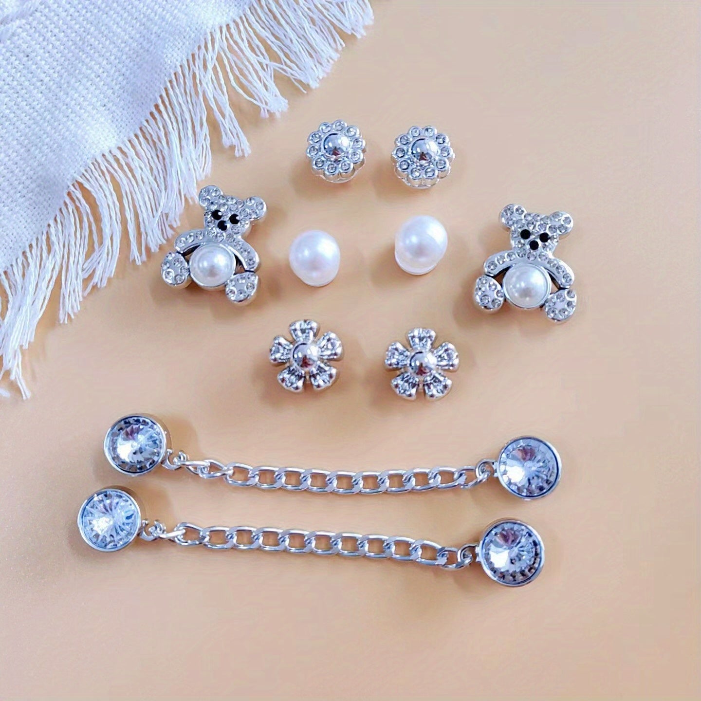 12pcs Shoe Charms Set with Pearls and Accessories for Women's Cross Hole Shoes
