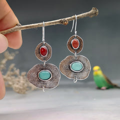 Bohemian Asymmetric Vintage Earrings, Synthetic Gemstone 1Pair