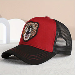 Bear Patch Unisex Trucker Hat Mesh Breathable Baseball Cap Lightweight Sunshade