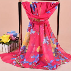 Branch Bird Print Chiffon Scarf Vintage Thin Shawl