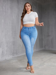  High Rise High Stretch Jeans Women's Washed Button Fly