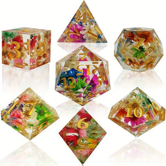 7pcs Transparent Flower Resin Dice Game Accessories