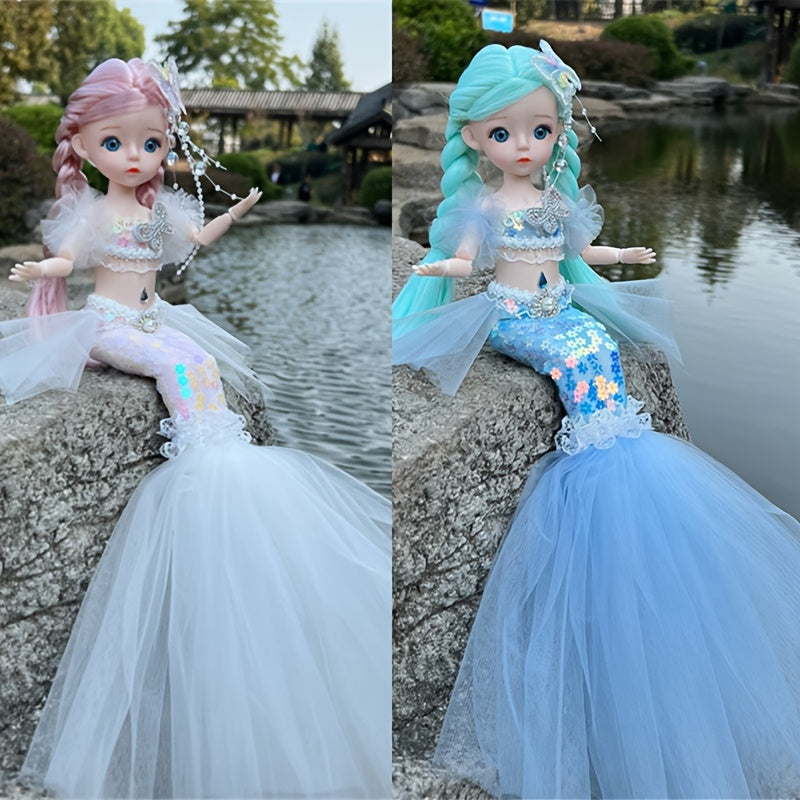 2pcs Mermaid Dolls Wedding Dress Set 3D Eyes Christmas Easter