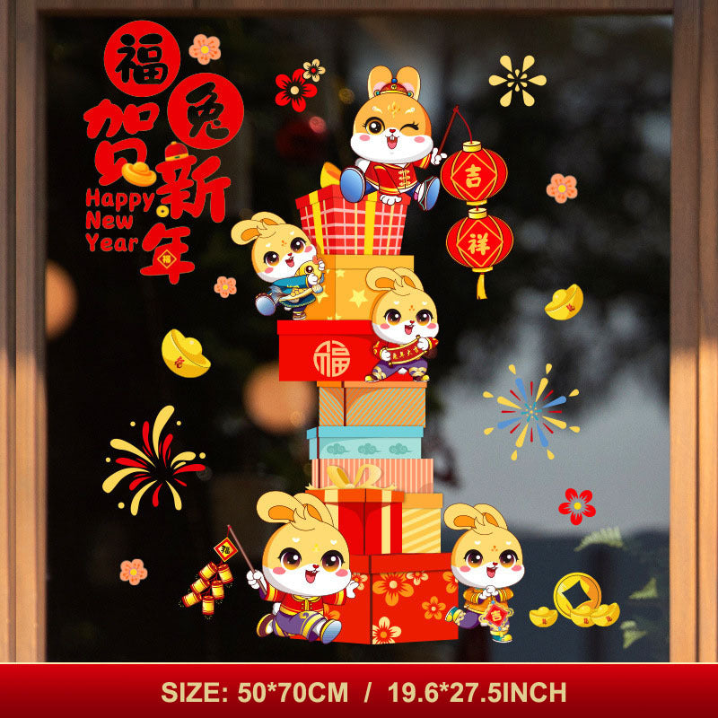 Chinese Year Baby Room Cartoon Rabbit Window Glass Sticker
